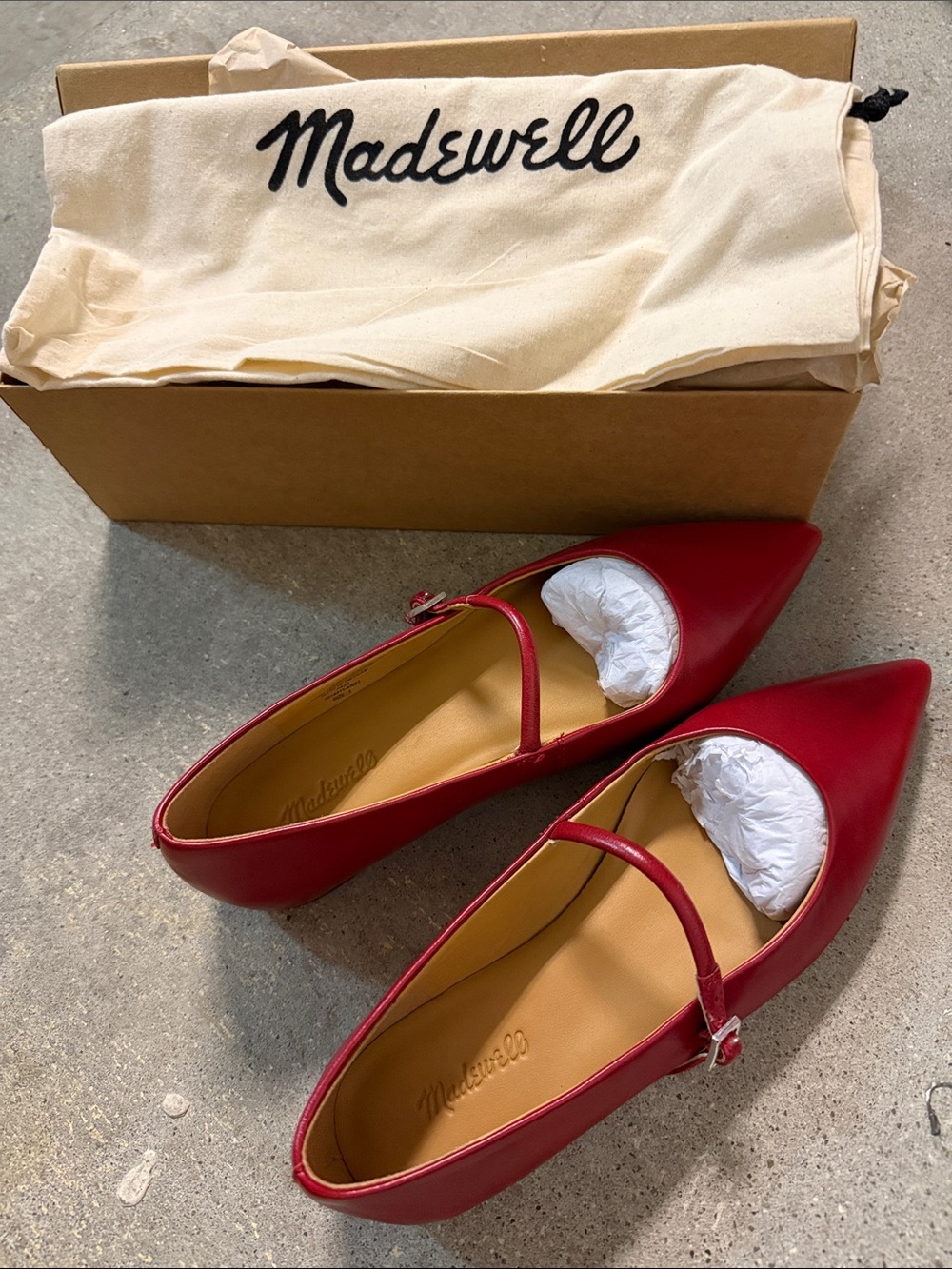 Madewell Red Pointed Mary Jane Flats with Buckle Strap